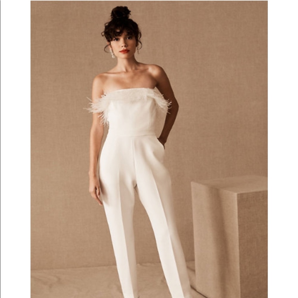BHLDN Janae Strapless Feather Jumpsuit Size 2